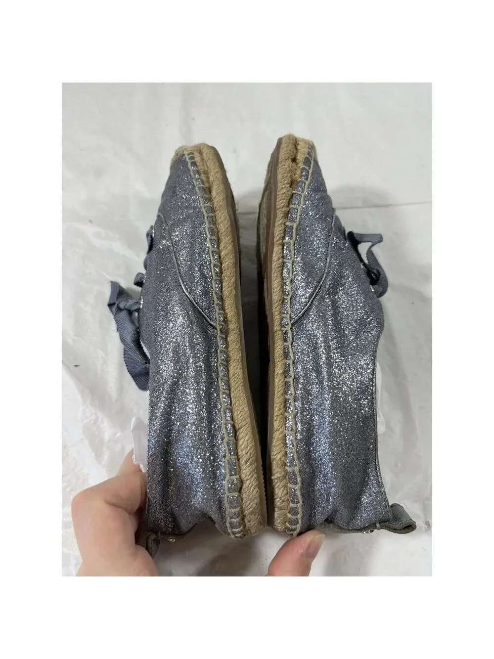 COACH Ramira Blue  Glitter Jute Lace Up Sneakers Women’s 6 B Casual Flats Shoes
